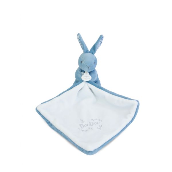 Doudou lapin mouchoir 10 cm Bleu