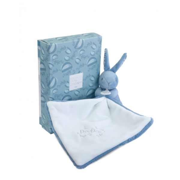 Doudou lapin mouchoir 10 cm Bleu