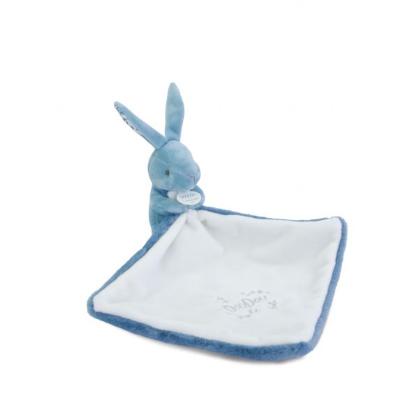 Doudou lapin mouchoir 10 cm Bleu