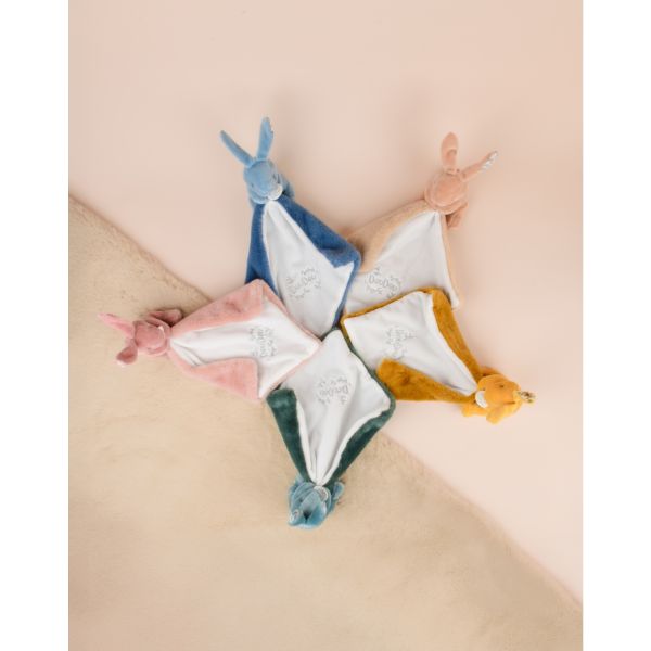 Doudou lapin mouchoir 10 cm Bleu