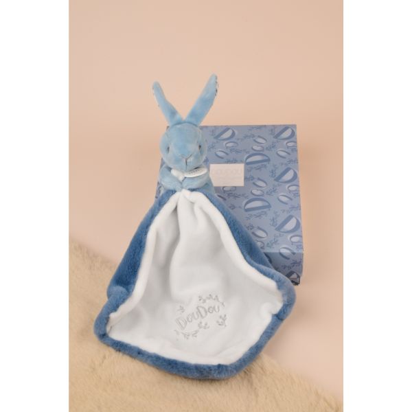 Doudou lapin mouchoir 10 cm Bleu