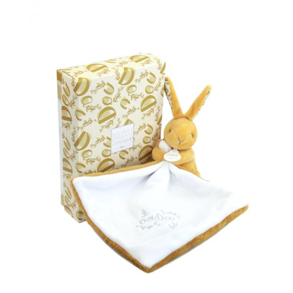 Doudou lapin mouchoir 10 cm Ocre