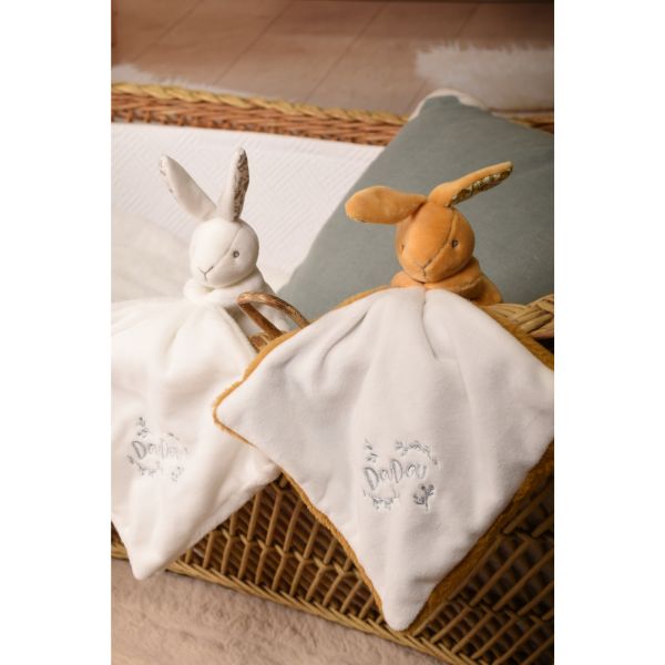 Doudou lapin mouchoir 10 cm Ocre