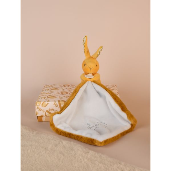Doudou lapin mouchoir 10 cm Ocre