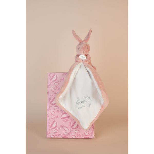 Doudou lapin mouchoir 10 cm Rose