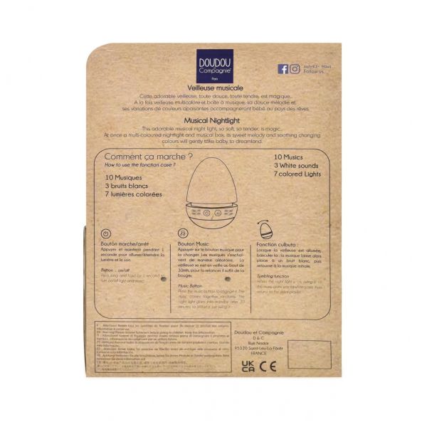 Veilleuse musicale culbuto lapin DOUDOU Ocre