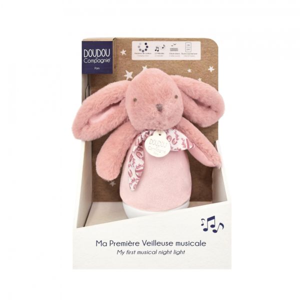 Veilleuse musicale culbuto lapin DOUDOU Rose