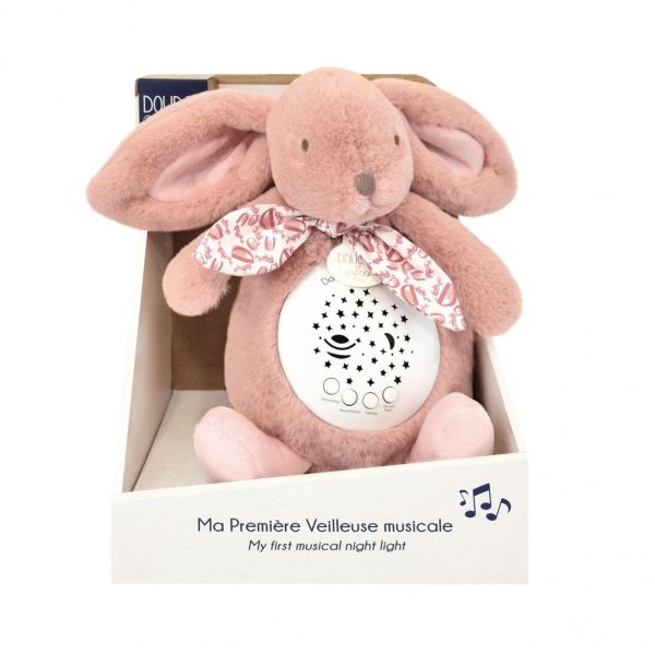 Veilleuse musicale projection d'étoiles Lapin DOUDOU Rose