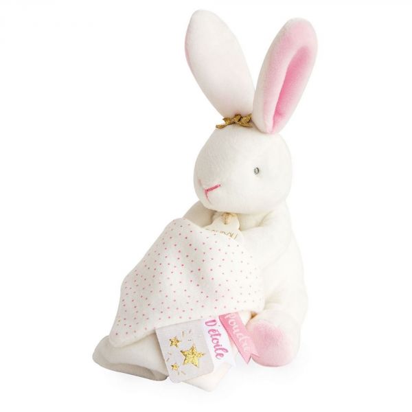 Doudou mouchoir Perlidoudou Lapin étoile rose