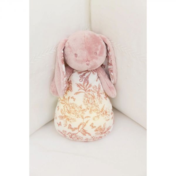 Peluche veilleuse musicale Augustin le lapin Toile de Jouy rose