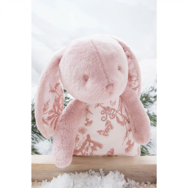 Peluche veilleuse musicale Augustin le lapin Toile de Jouy rose