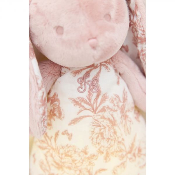 Peluche veilleuse musicale Augustin le lapin Toile de Jouy rose