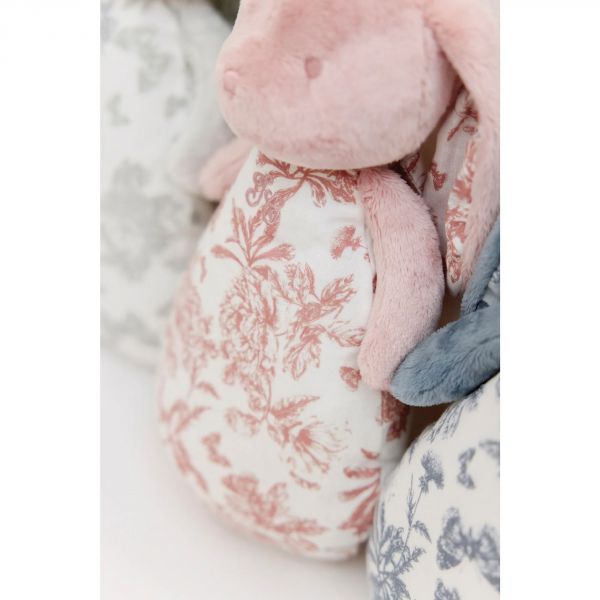 Peluche veilleuse musicale Augustin le lapin Toile de Jouy rose