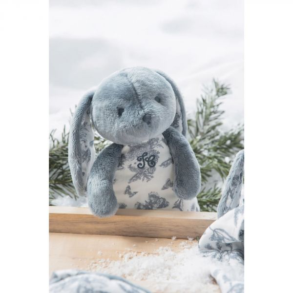 Peluche veilleuse musicale Augustin le lapin Toile de Jouy bleu