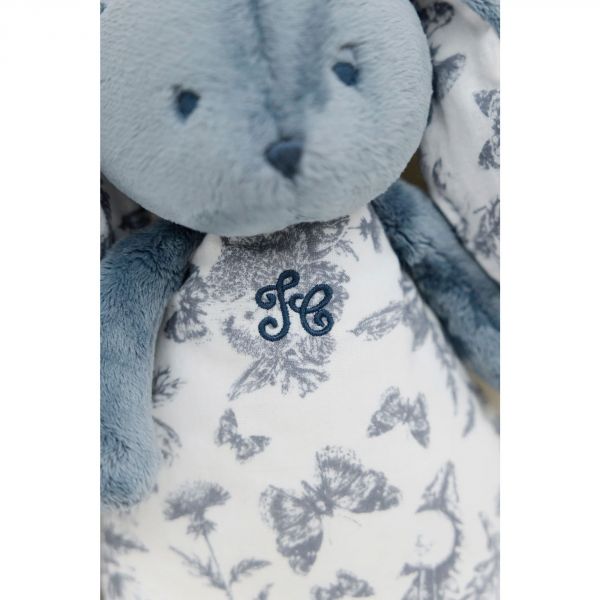Peluche veilleuse musicale Augustin le lapin Toile de Jouy bleu