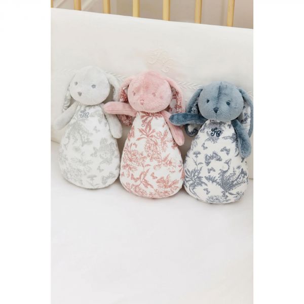Peluche veilleuse musicale Augustin le lapin Toile de Jouy bleu