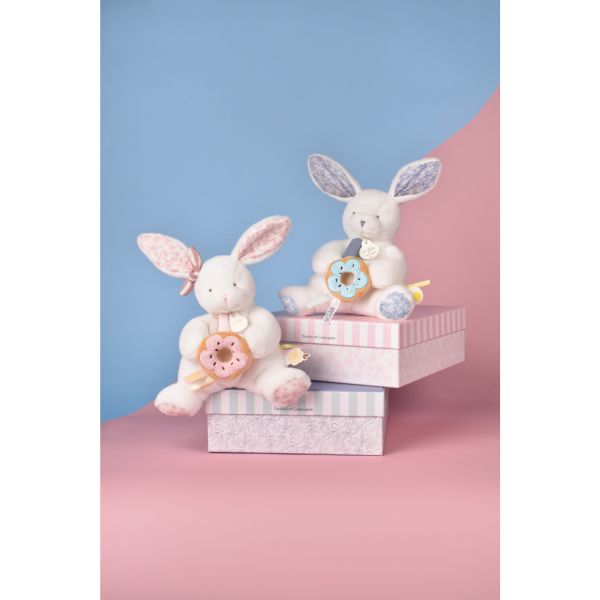 Doudou pantin lapin avec donut 20 cm Vanille fraise