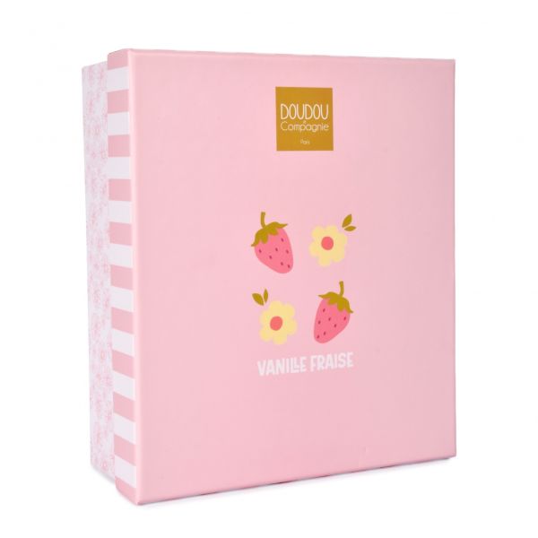 Doudou pantin lapin avec donut 20 cm Vanille fraise