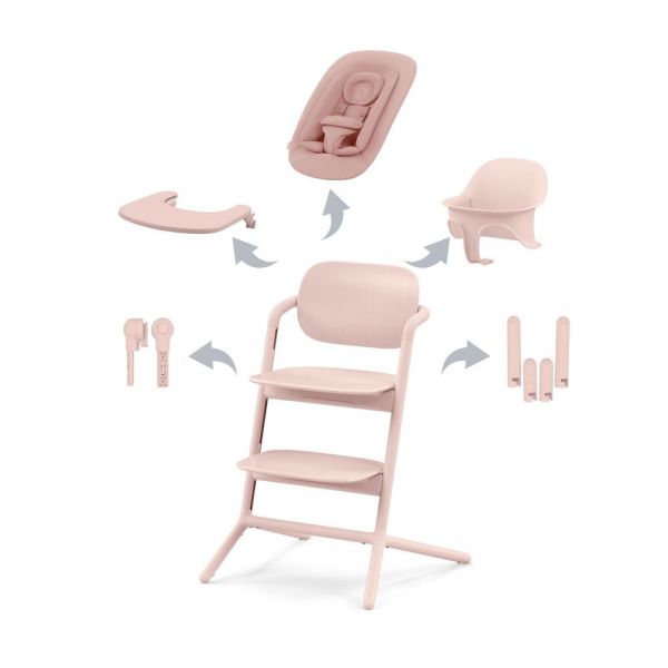 Pack Chaise Lemo 4 en 1 (chaise + transat + babyset + plateau repas) - Pearl Pink