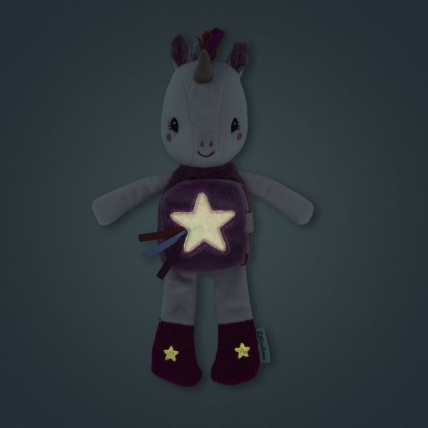 Peluche phosphorescente avec livre en tissu Lena