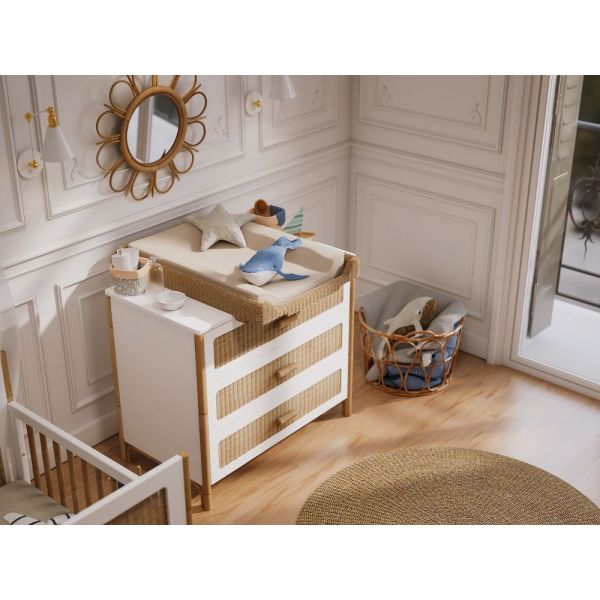 Plan à langer rotin tressé adaptable sur commode et lit 120 et lit 140