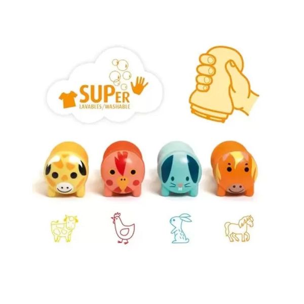 Lot de 4 tampons auto encreurs pour enfant Animaux de la ferme