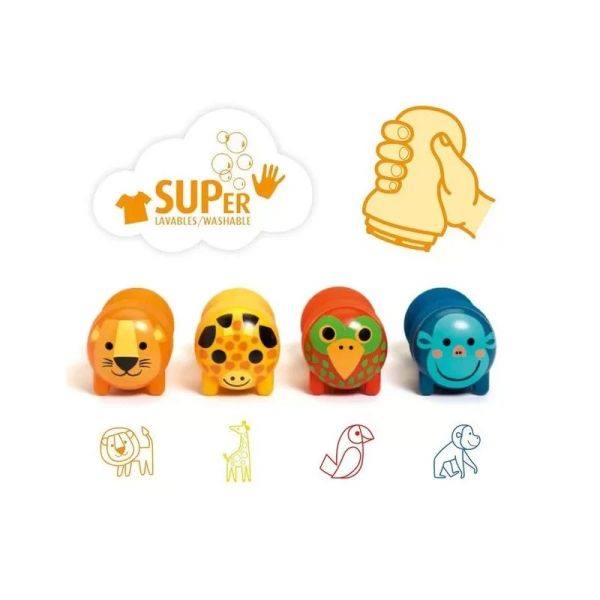 Lot de 4 tampons auto encreurs pour enfant Animaux de la savane