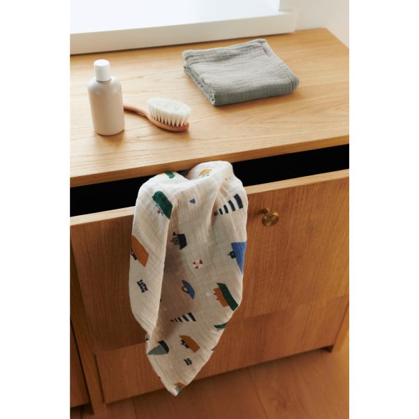 Lot de 2 langes mousseline bébé coton bio Lewis Sailing Dove blue mix