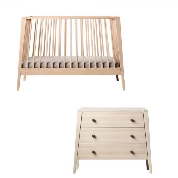 Chambre bébé duo Linea lit évolutif + commode Hêtre