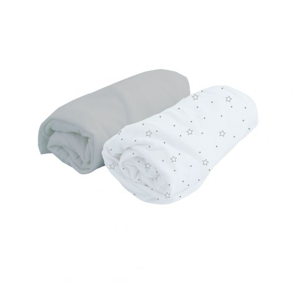 Lot 2 Draps-housses Jersey 70x140 Cm - Blanc/nude - 100% Coton Extensible - Label Oeko-Tex