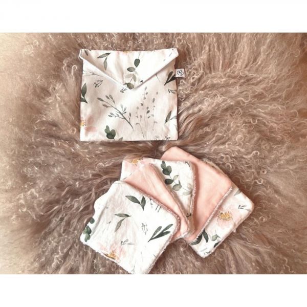 Lot lingettes lavables et pochette Blush imprimé Sweet Garden