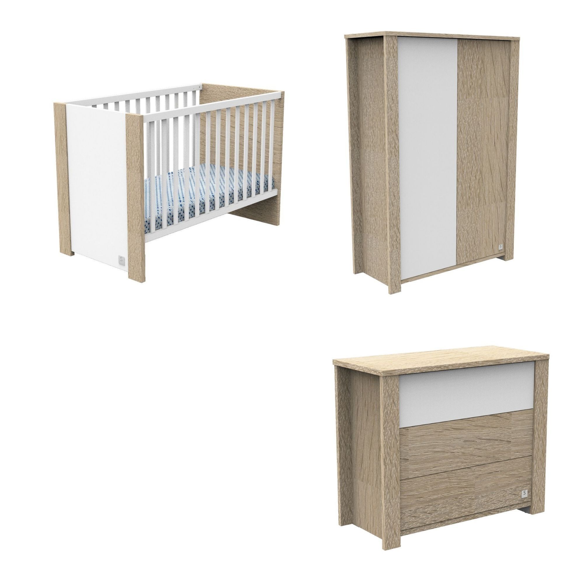 Chambre bébé trio lit bébé 60x120 + commode+armoire nova blanc lin de  Sauthon meubles sur allobébé