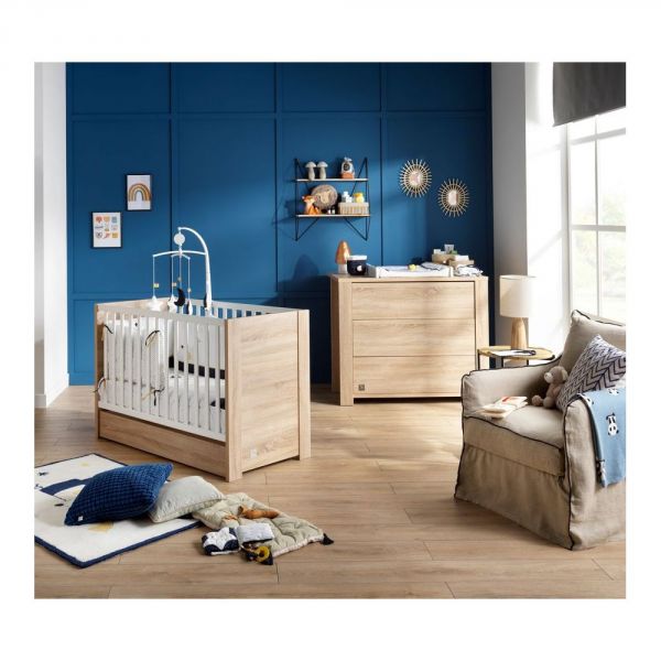 Chambre Duo Lit bébé 60x120 cm + Commode Antonin Bois