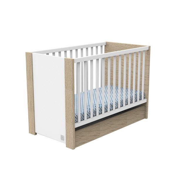 Chambre Duo lit bébé 60x120 cm + Commode Antonin Bois et blanc