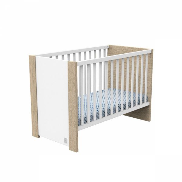 Chambre Duo lit bébé 60x120 cm + Commode Antonin Bois et blanc