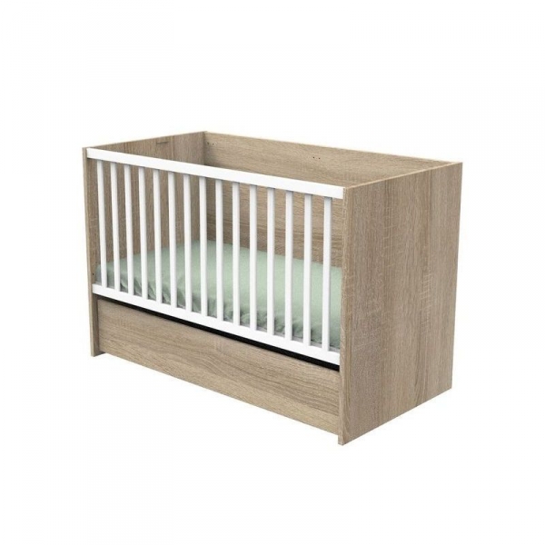 Lit évolutif bébé combiné 70x140 cm en 140x190 cm Nova Blanc lin