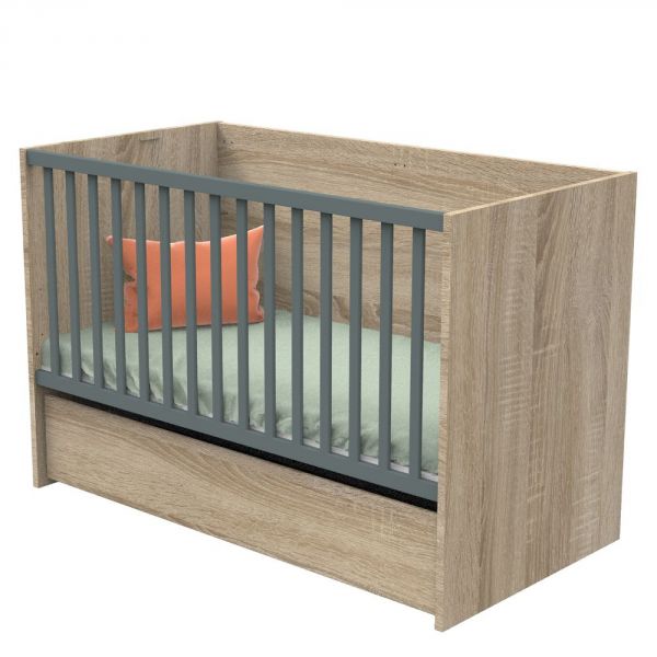 Lit évolutif bébé combiné 70x140 cm en 140x200 cm Nova Gris volcan