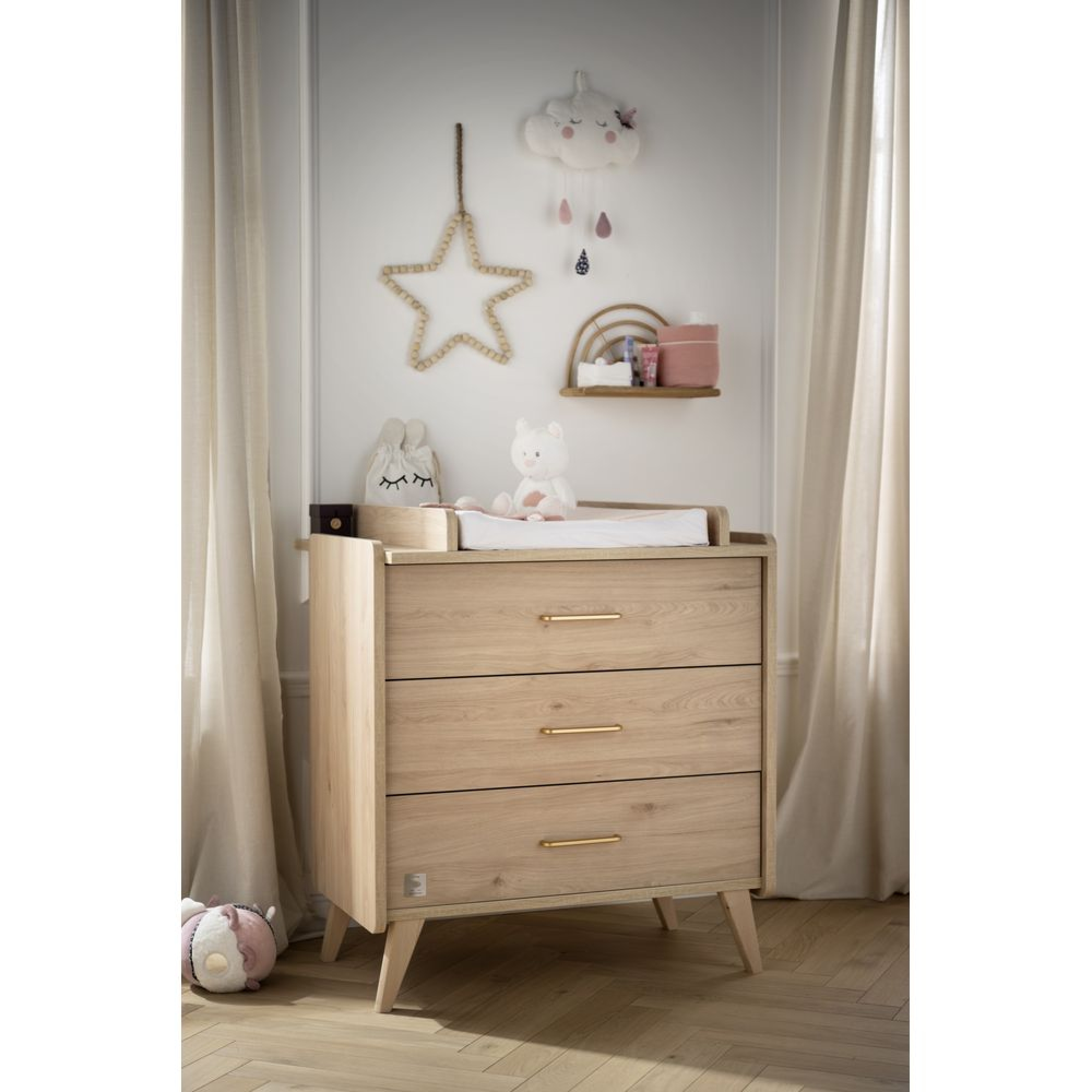 Chambre bébé complète Mia : lit 60x120, commode, armoire, Sauthon