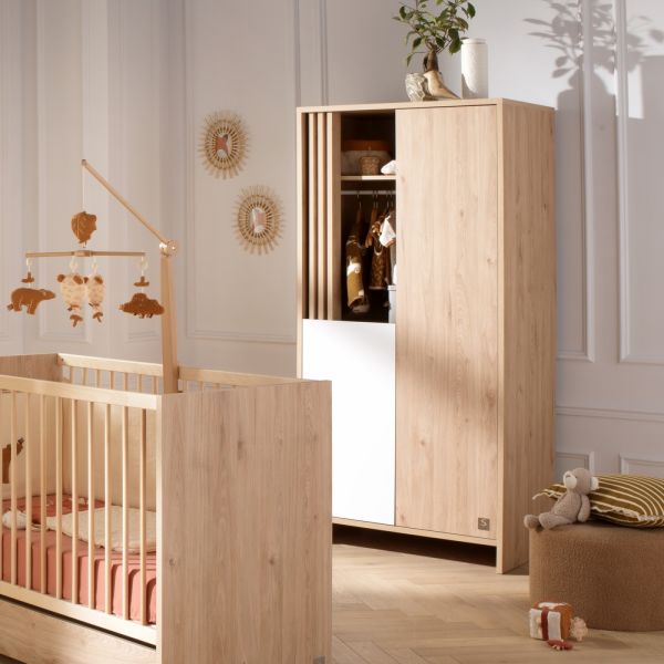 Chambre bébé trio lit 60x120cm (non transformable) + commode + armoire blanche Tokyo