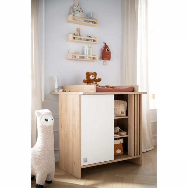 Chambre bébé duo lit 60x120cm (non transformable) + commode blanche Tokyo + Plan à langer offert