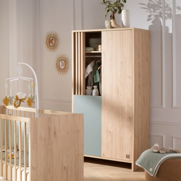 Chambre bébé trio lit 60x120cm (non transformable) + commode + armoire sauge Tokyo