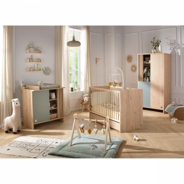 Chambre bébé duo lit 60x120cm (non transformable) + commode sauge Tokyo