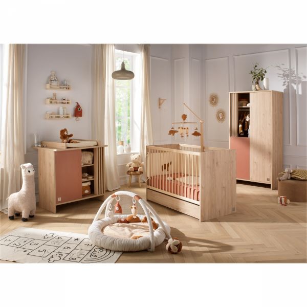Chambre bébé duo lit 60x120cm (non transformable) + commode terracotta Tokyo + Plan à langer offert