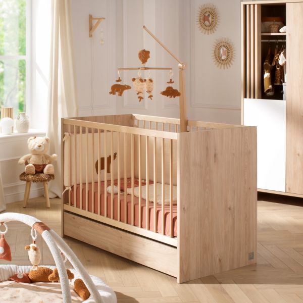 Chambre bébé duo lit 60x120cm (non transformable) + commode terracotta Tokyo + Plan à langer offert