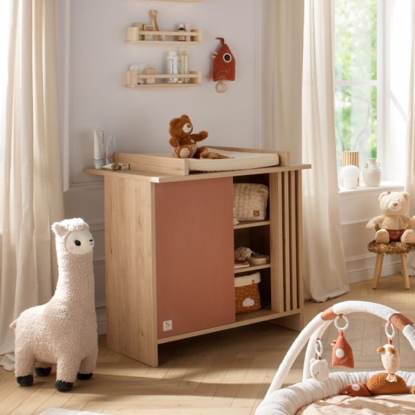 Chambre bébé duo lit 60x120cm (non transformable) + commode terracotta Tokyo + Plan à langer offert