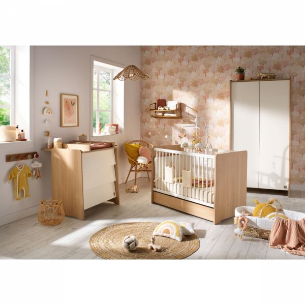 Chambre bébé duo lit 60x120cm + commode Vanille + Plan à langer offert