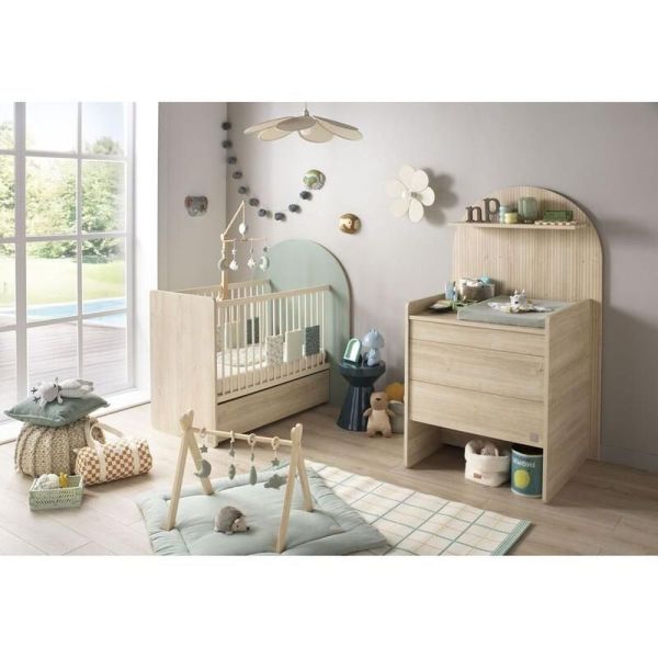 Lit bébé évolutif 60x120 cm en 90x190 cm Arche Sauge