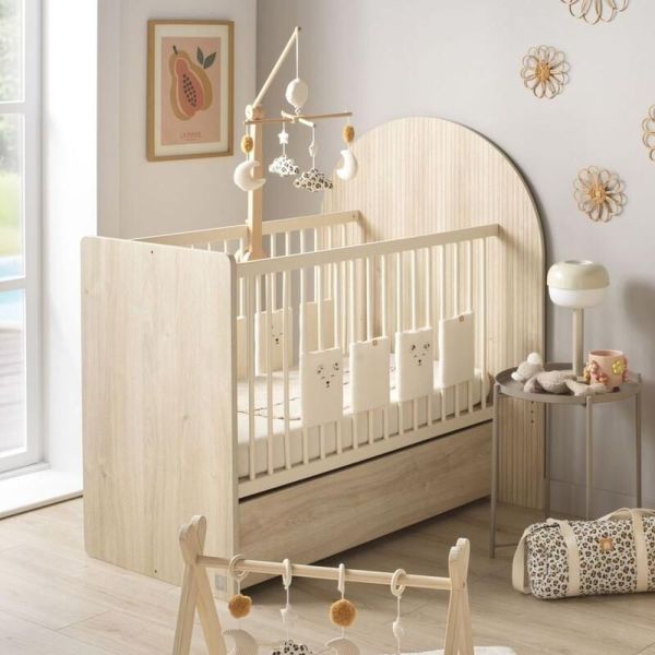 Lit bébé évolutif 60x120 cm en 90x190 cm Arche Chêne