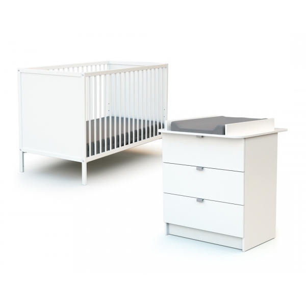 Chambre duo Webaby lit 60 x 120 cm + commode à langer blanc