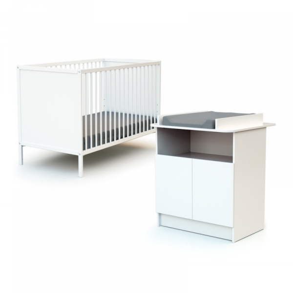 Chambre duo Webaby lit 60 x 120 cm + meuble à langer blanc